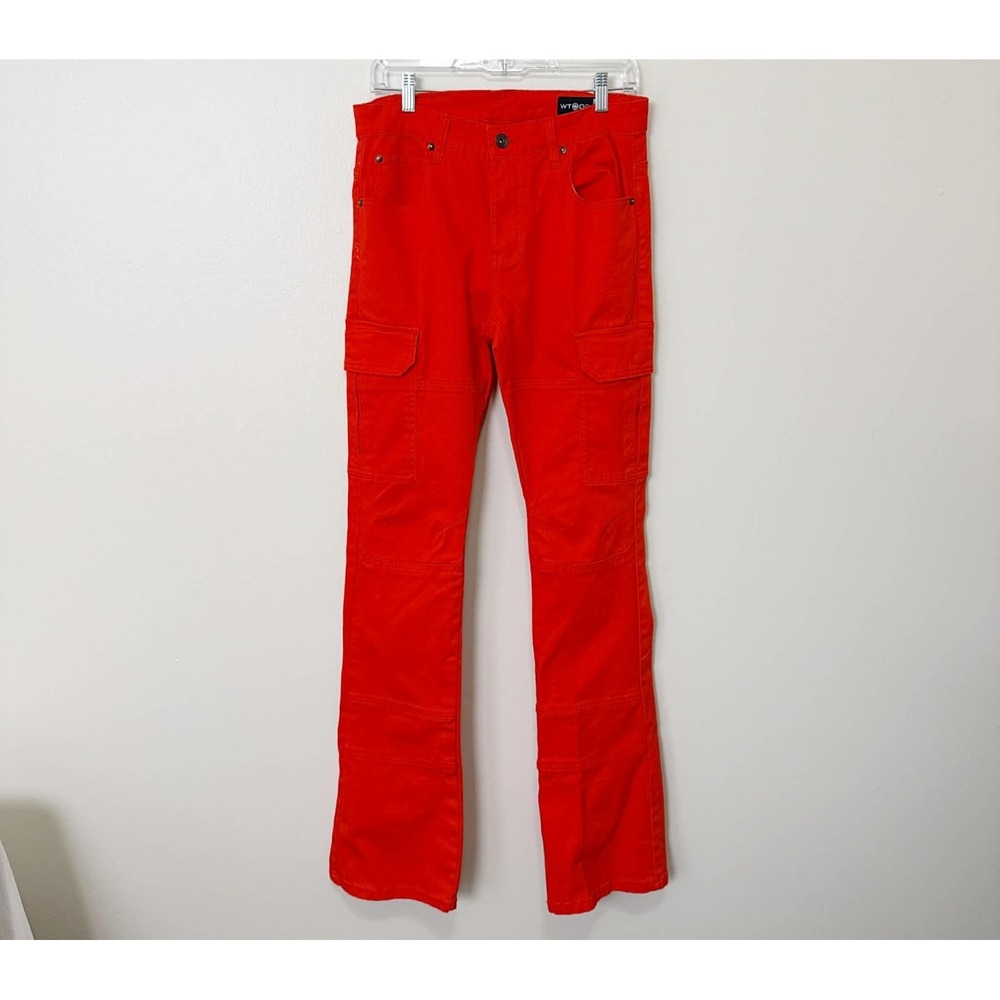 WT02 Mens Cargo Pants Orange Utility Tactical Workwear Streetwear Size 32